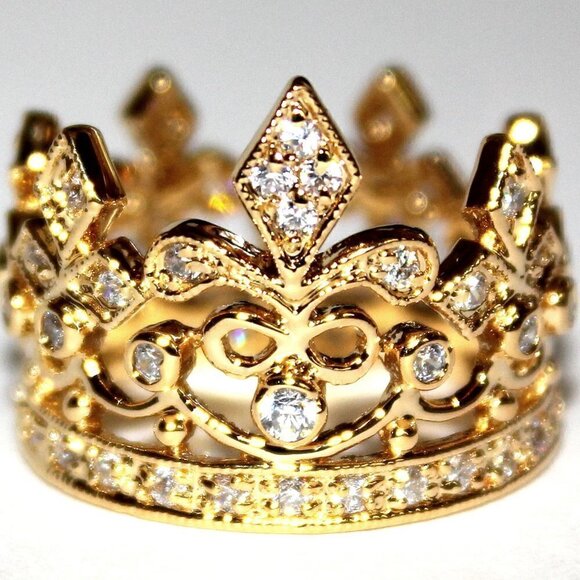 Brass Fleur de Lis Royalty Princess Yellow Gold Plated Crown of Life Ring Size 5 - Picture 3 of 5